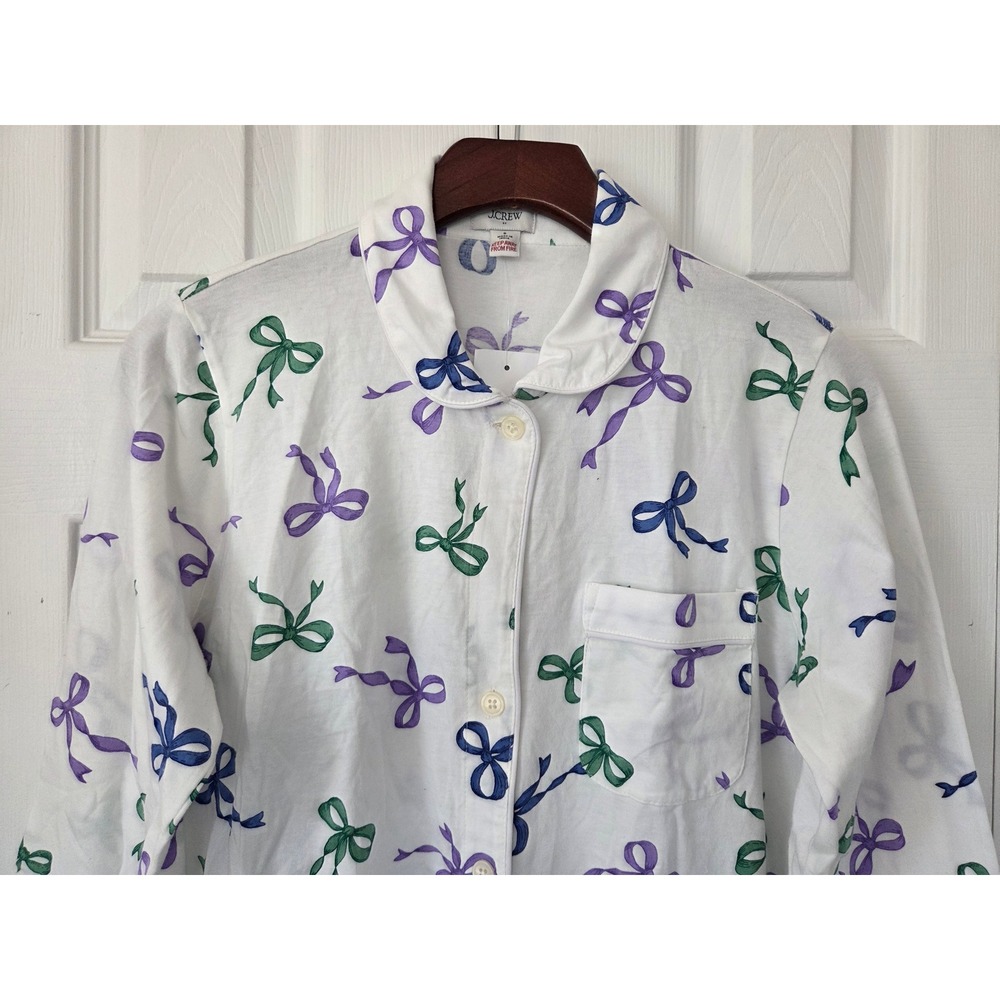 J. Crew Long Sleeve Knit Bow Pajama Set Women S White Multi NWT $128 CO080 - Picture 3 of 11